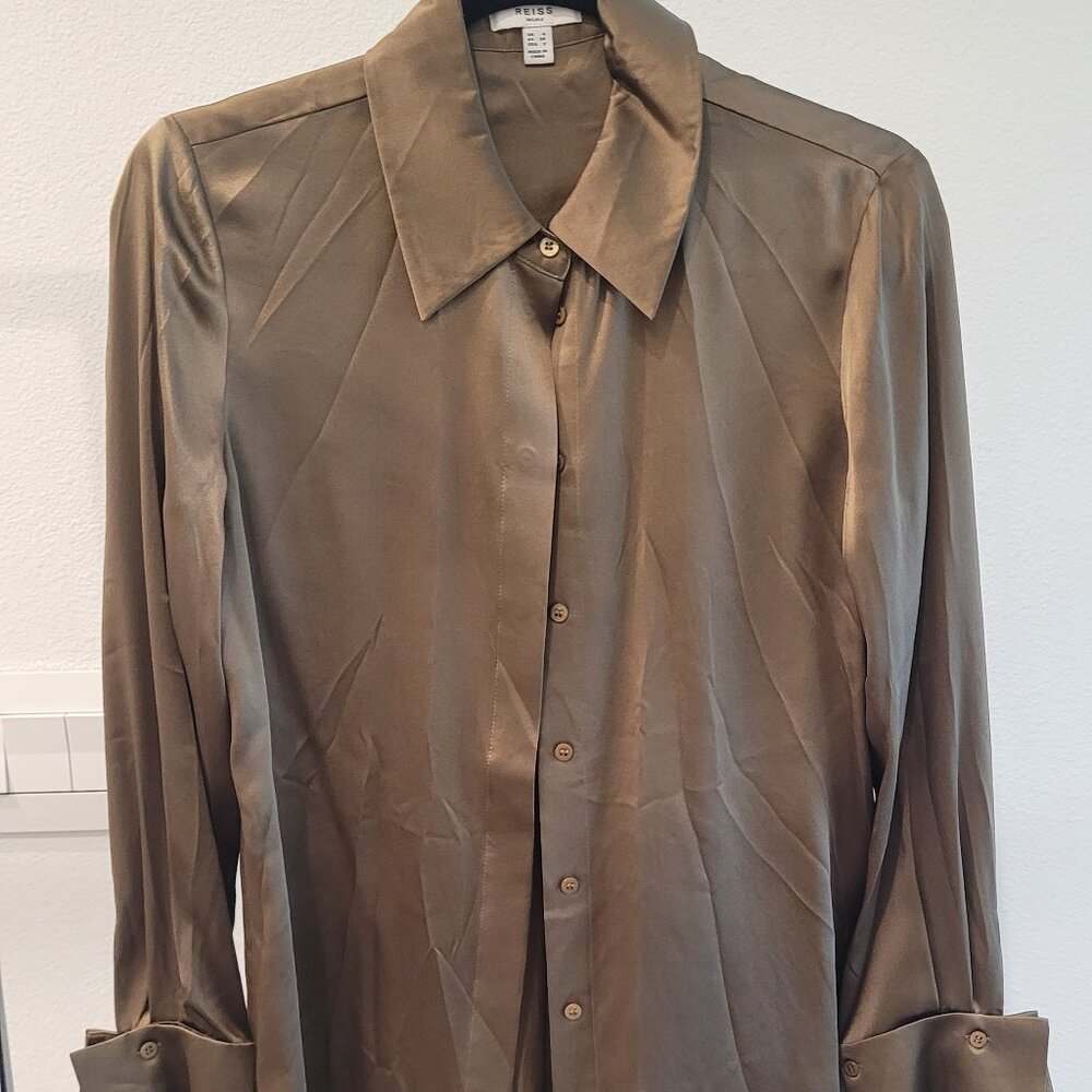 Olive Silk Button Down by Reiss